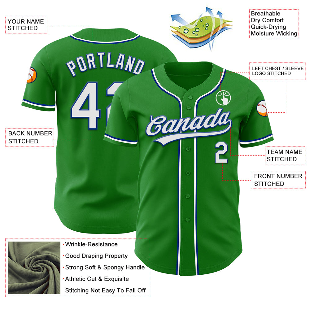 Custom Grass Green White-Royal Authentic Baseball Jersey
