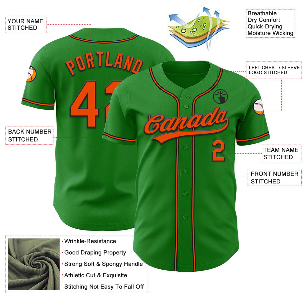 Custom Grass Green Orange-Black Authentic Baseball Jersey