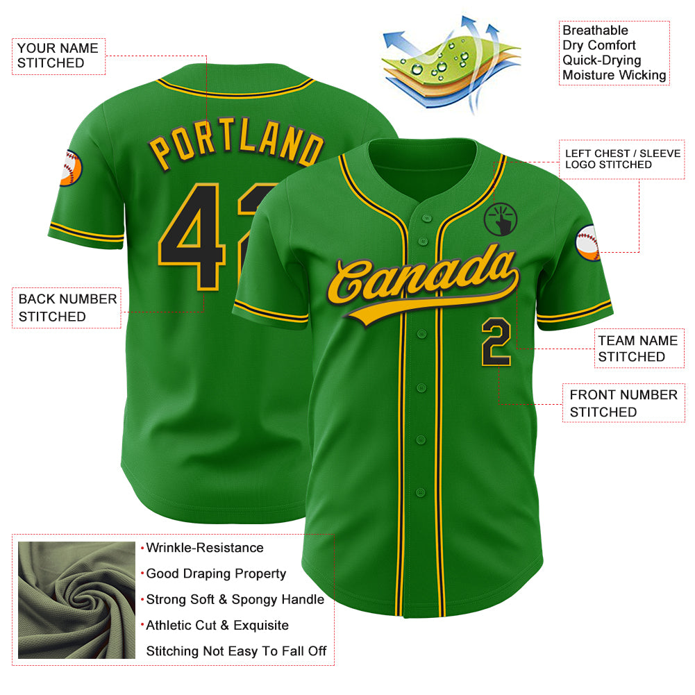 Custom Grass Green Black-Gold Authentic Baseball Jersey