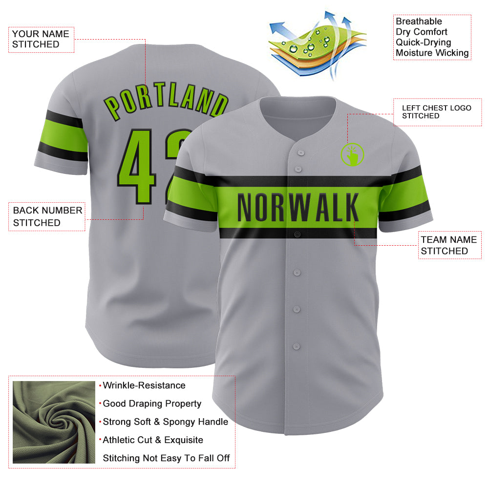 Custom Gray Neon Green-Black Authentic Baseball Jersey