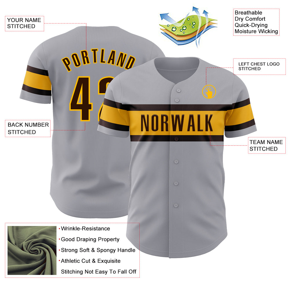 Custom Gray Brown-Gold Authentic Baseball Jersey