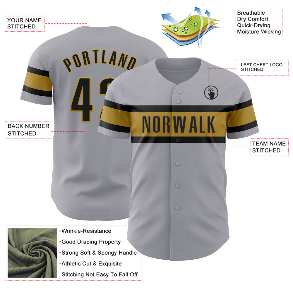 Custom Gray Black-Old Gold Authentic Baseball Jersey
