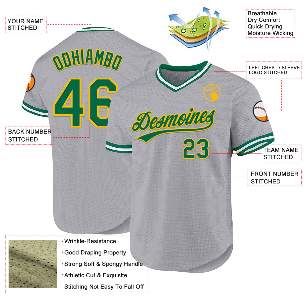 Custom Gray Kelly Green-Gold Authentic Throwback Baseball Jersey