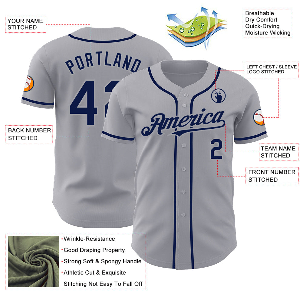 Custom Gray Navy Authentic Baseball Jersey