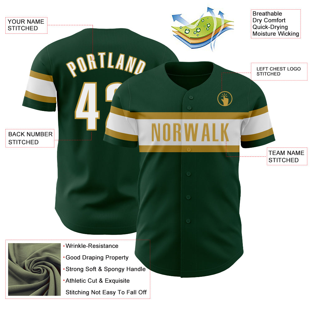 Custom Green White-Old Gold Authentic Baseball Jersey