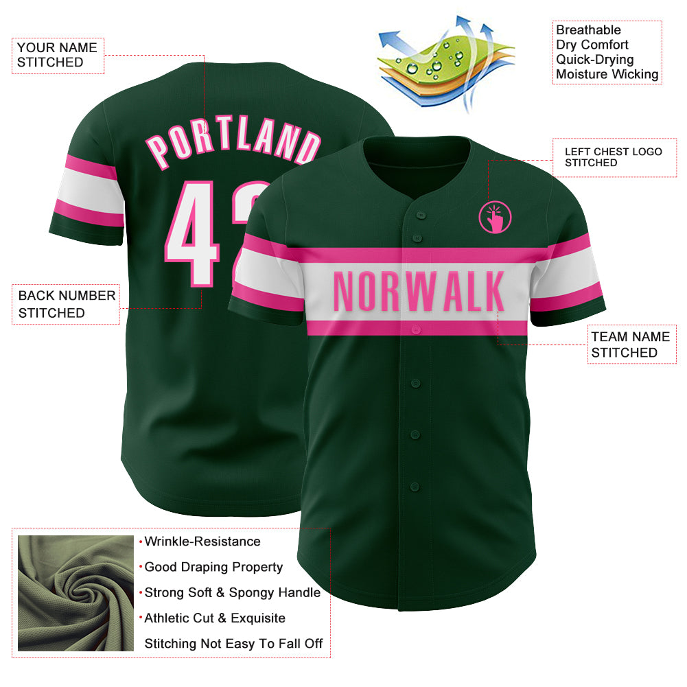 Custom Green White-Pink Authentic Baseball Jersey
