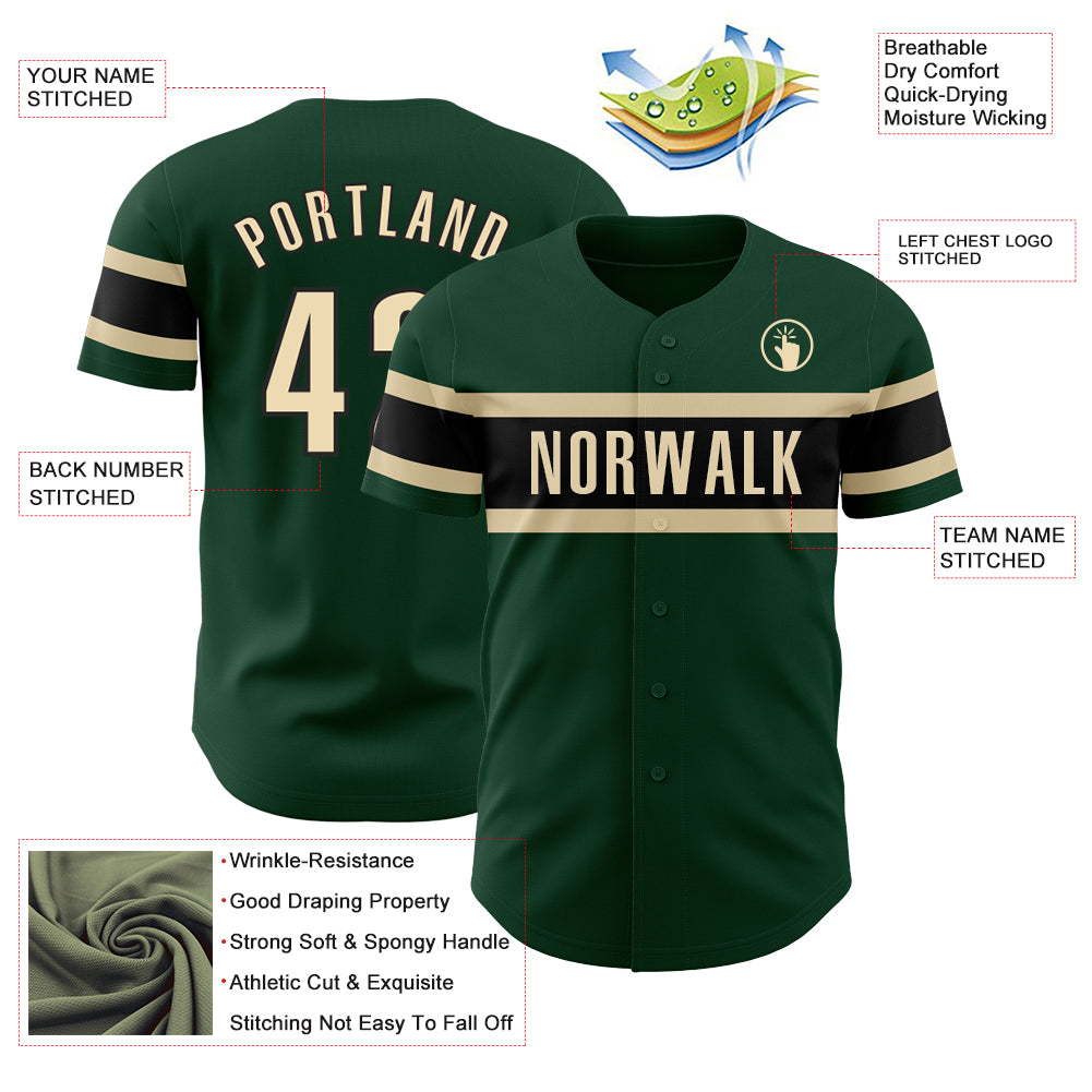Custom Green Cream-Black Authentic Baseball Jersey