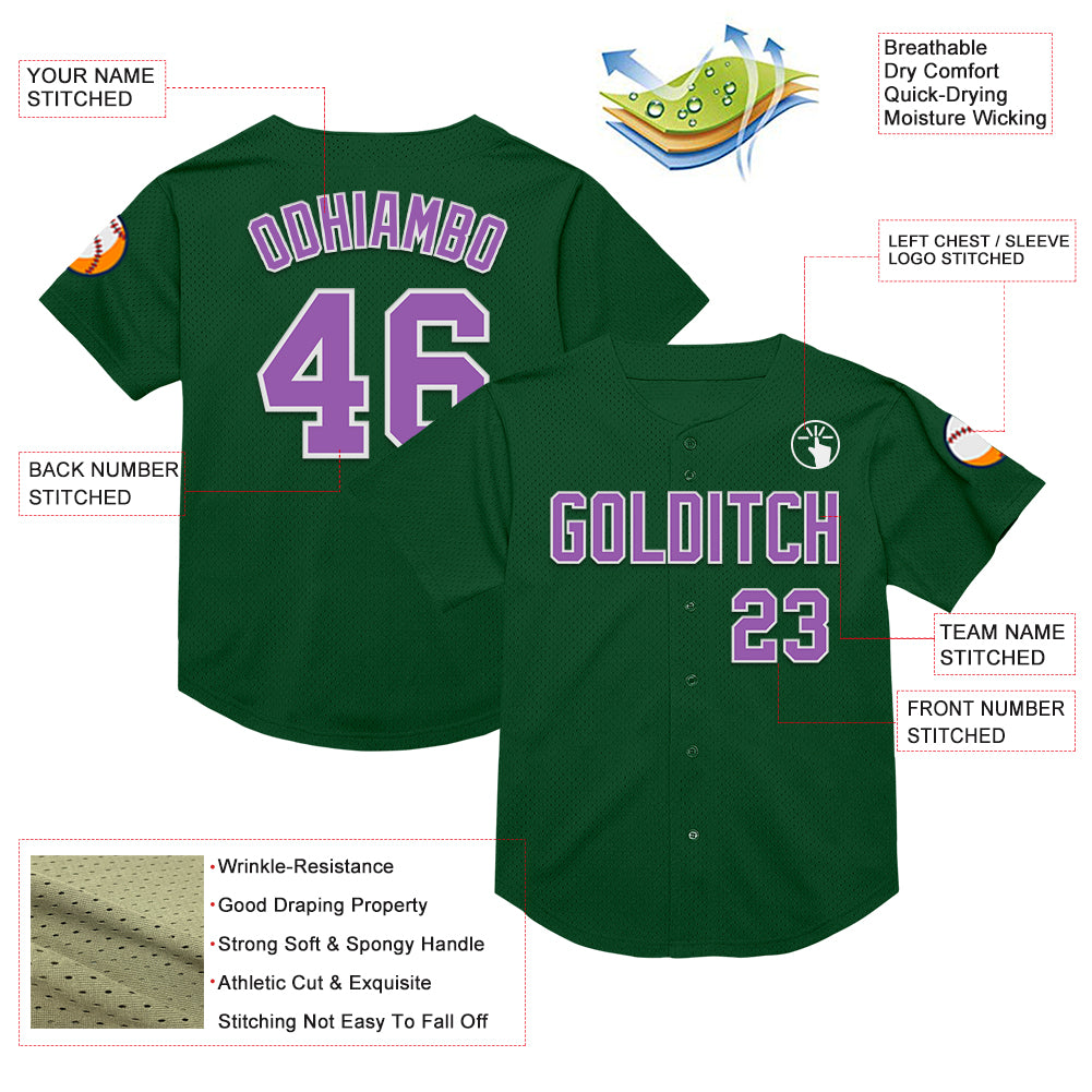 Custom Green Medium Purple-White Mesh Authentic Throwback Baseball Jersey