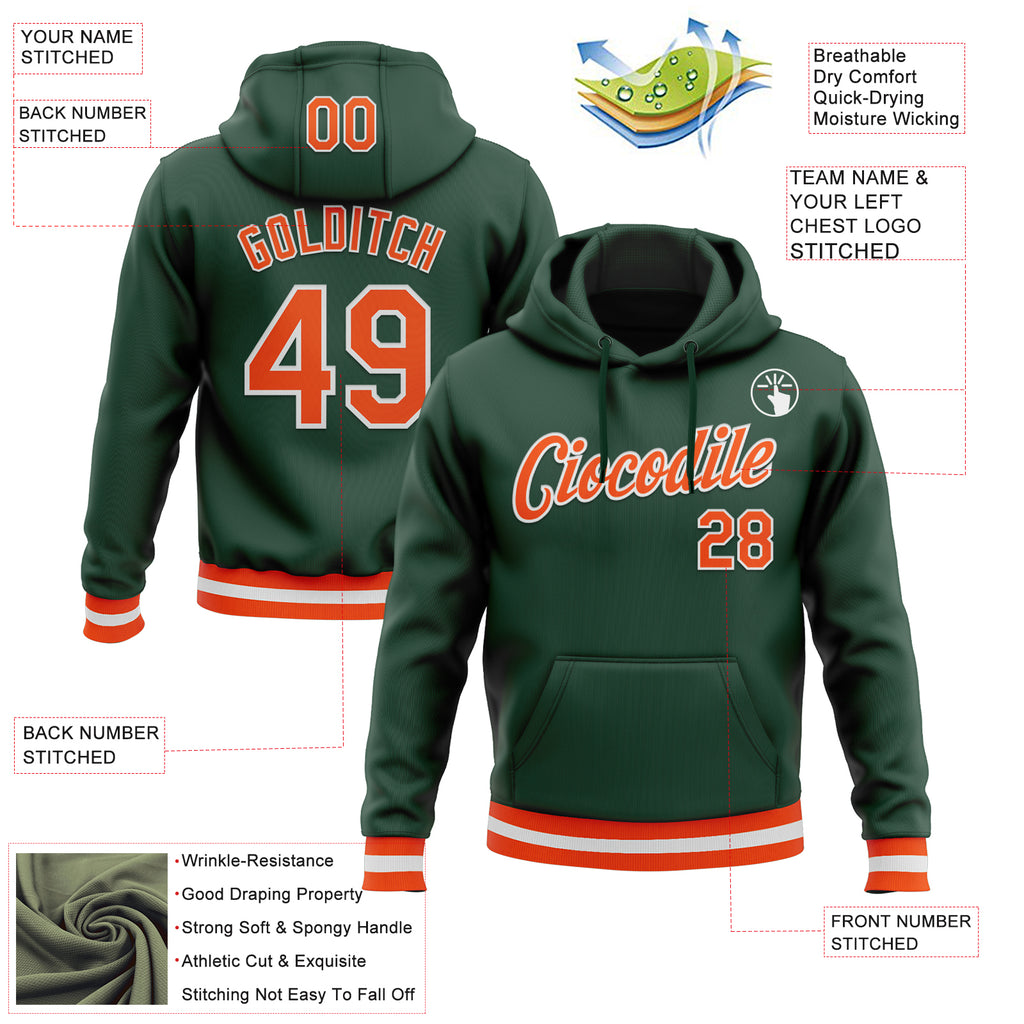 Custom Stitched Green Orange-White Sports Pullover Sweatshirt Hoodie