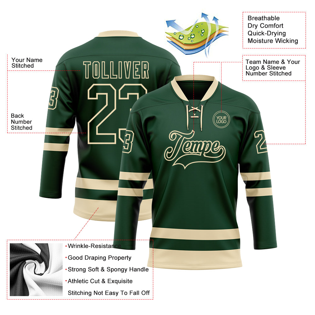 Custom Green Cream Hockey Lace Neck Jersey