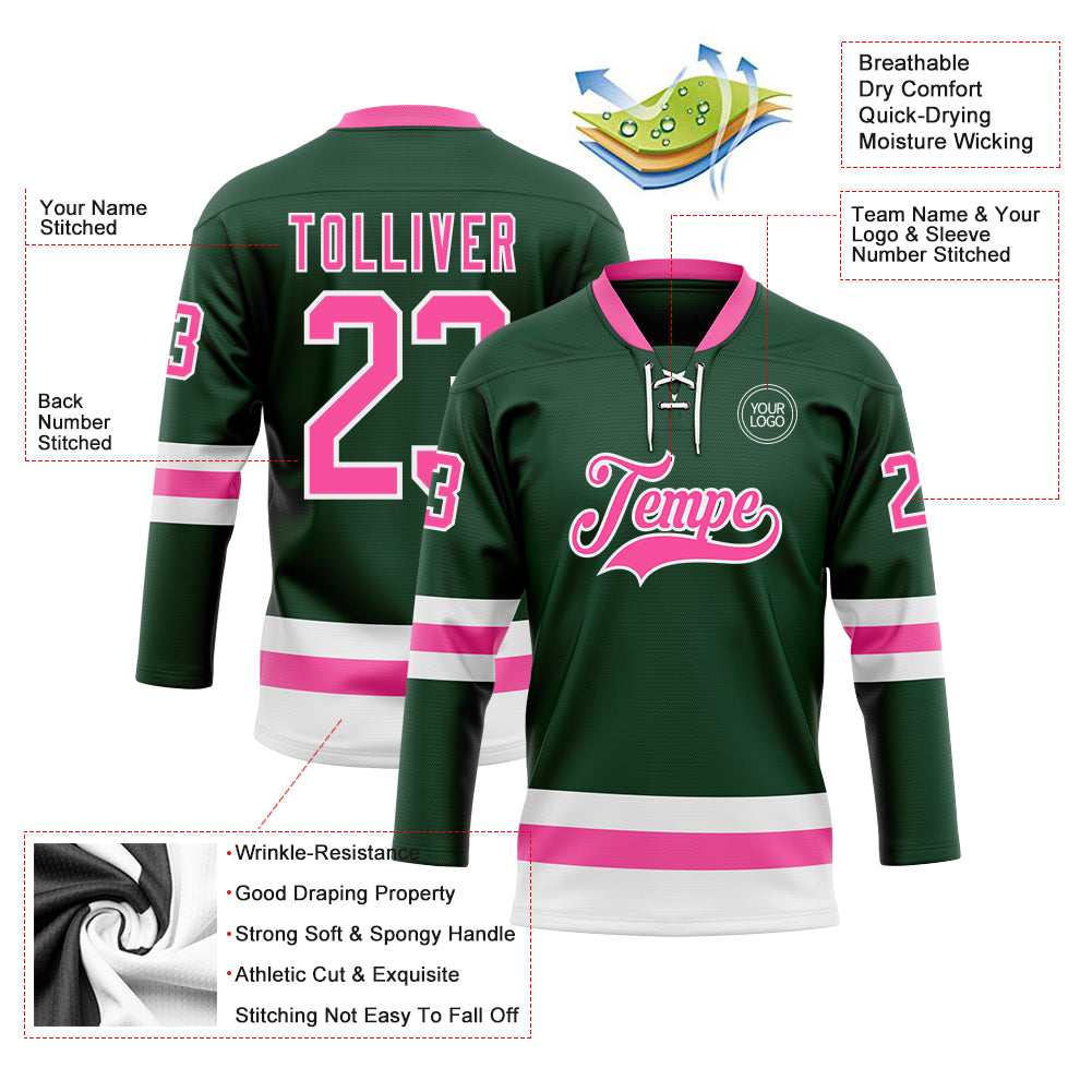 Custom Green Pink-White Hockey Lace Neck Jersey