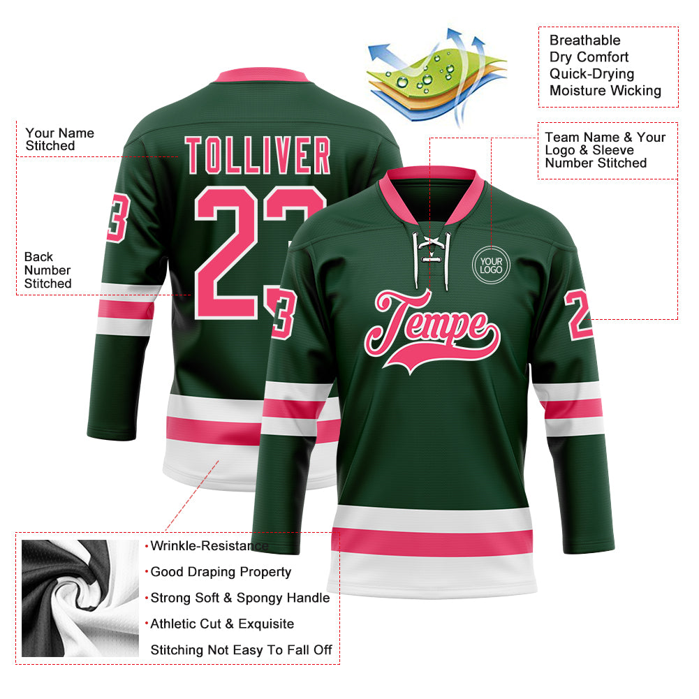 Custom Green Neon Pink-White Hockey Lace Neck Jersey