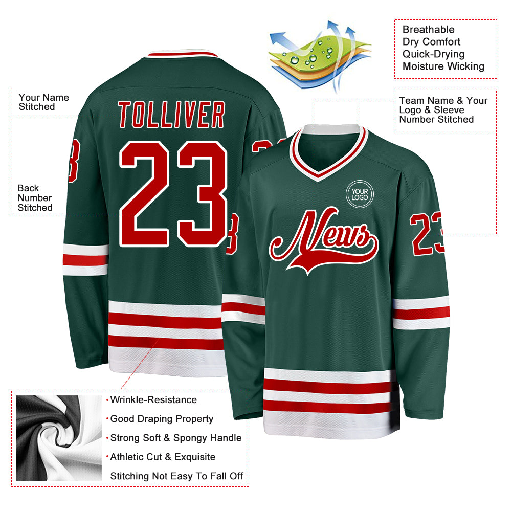 Custom Green Red-White Hockey Jersey