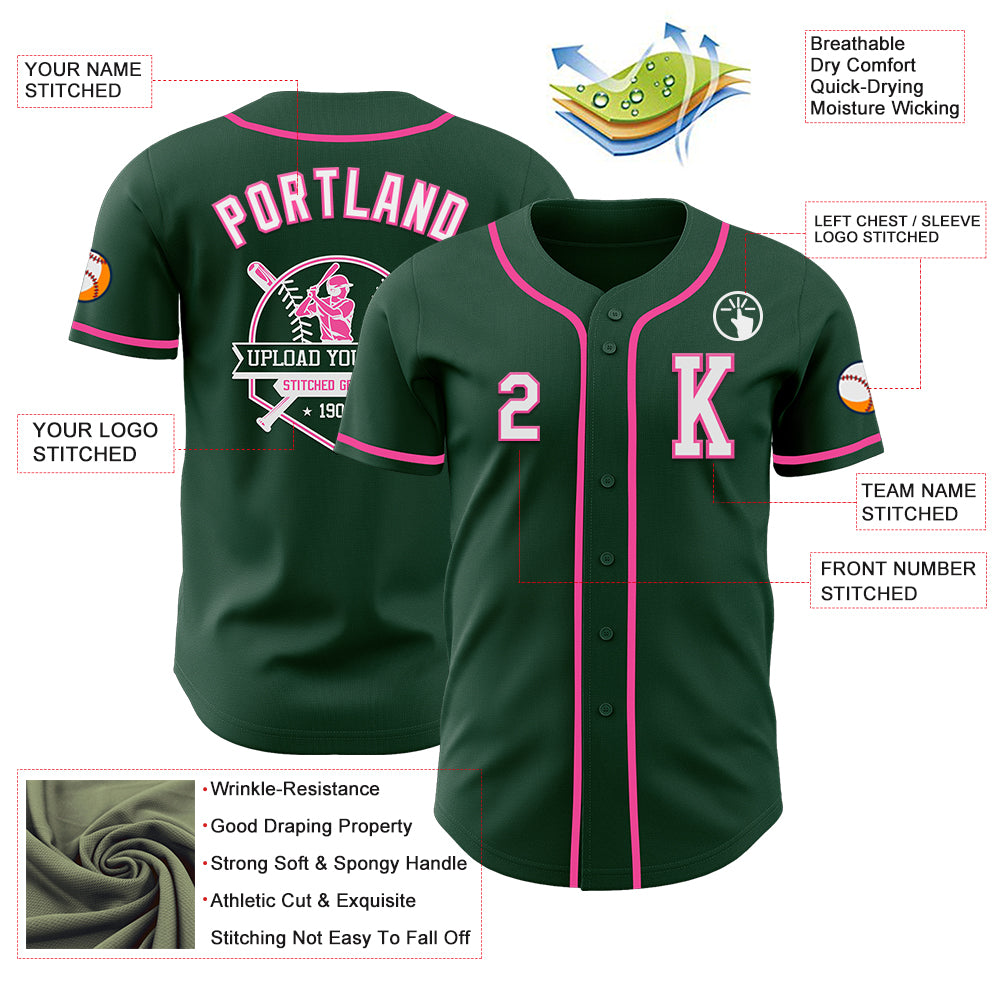 Custom Green White-Pink Authentic Baseball Jersey