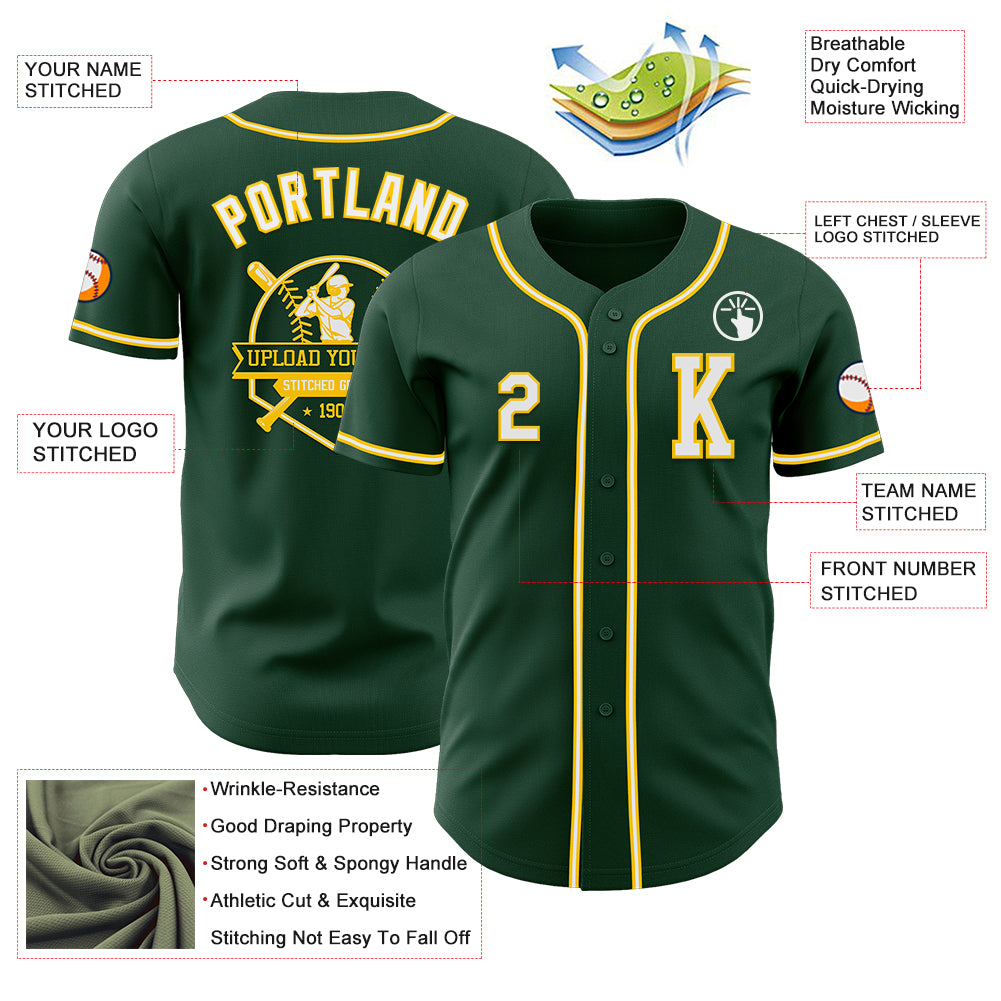 Custom Green White-Yellow Authentic Baseball Jersey