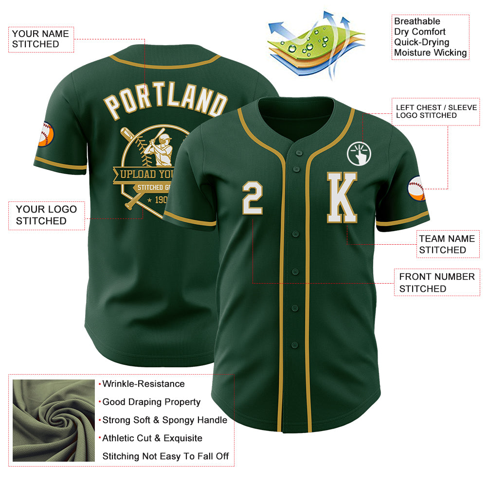 Custom Green White-Old Gold Authentic Baseball Jersey