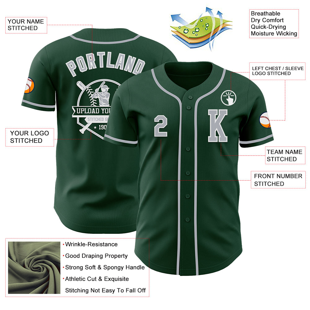 Custom Green Gray-White Authentic Baseball Jersey