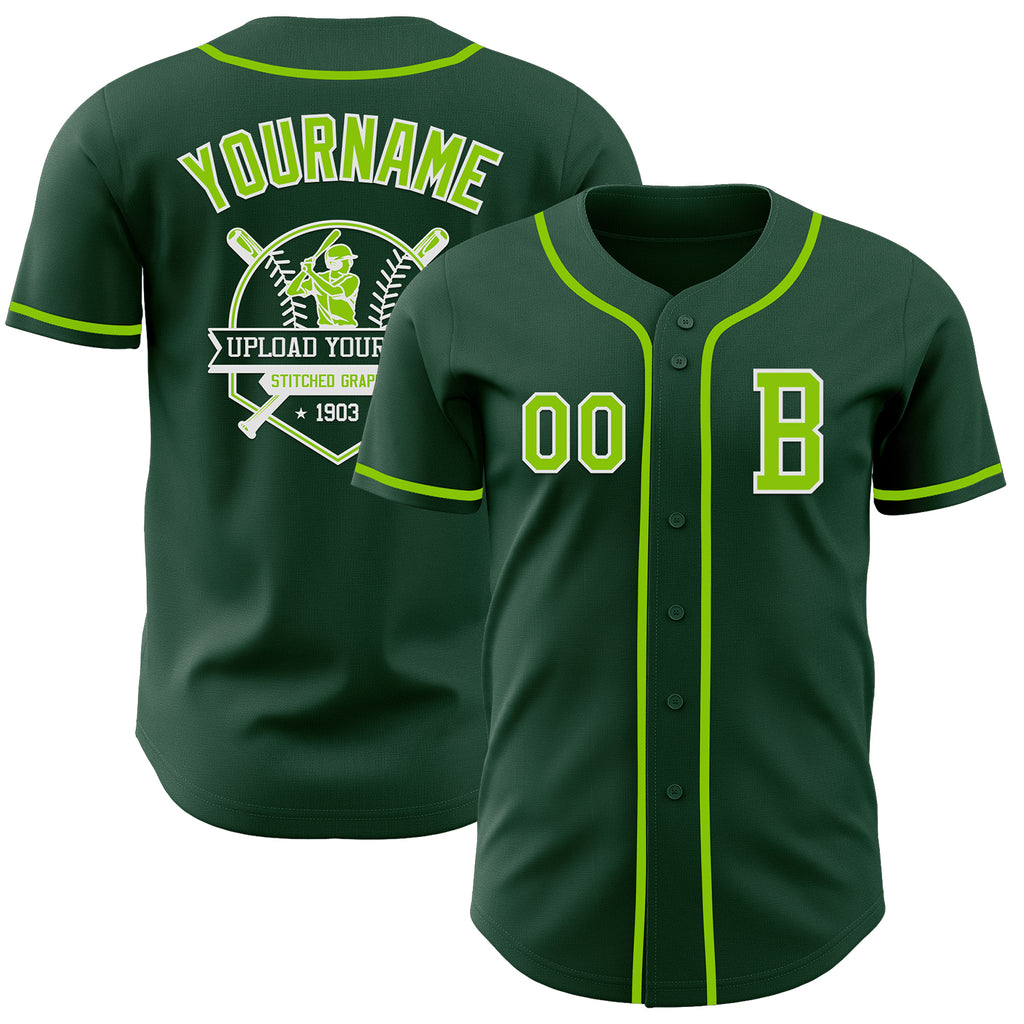 Custom Green Neon Green-White Authentic Baseball Jersey