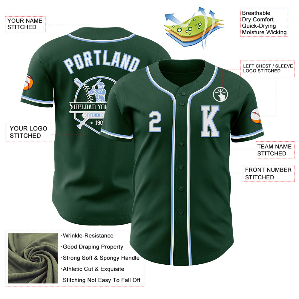 Custom Green White-Light Blue Authentic Baseball Jersey