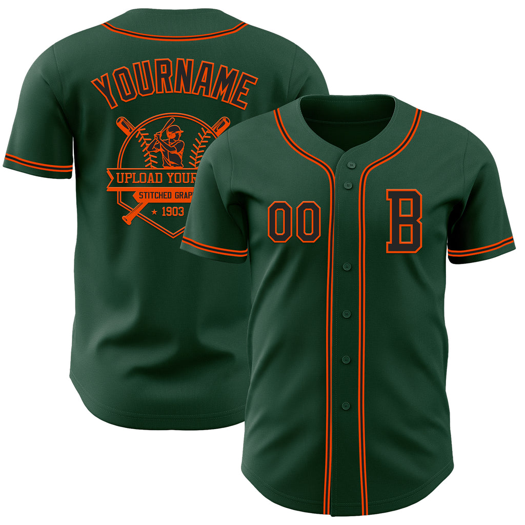 Custom Green Black-Orange Authentic Baseball Jersey