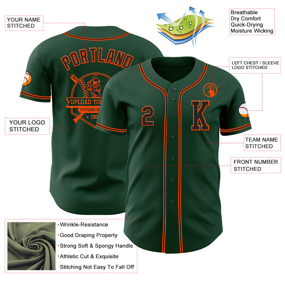 Custom Green Black-Orange Authentic Baseball Jersey