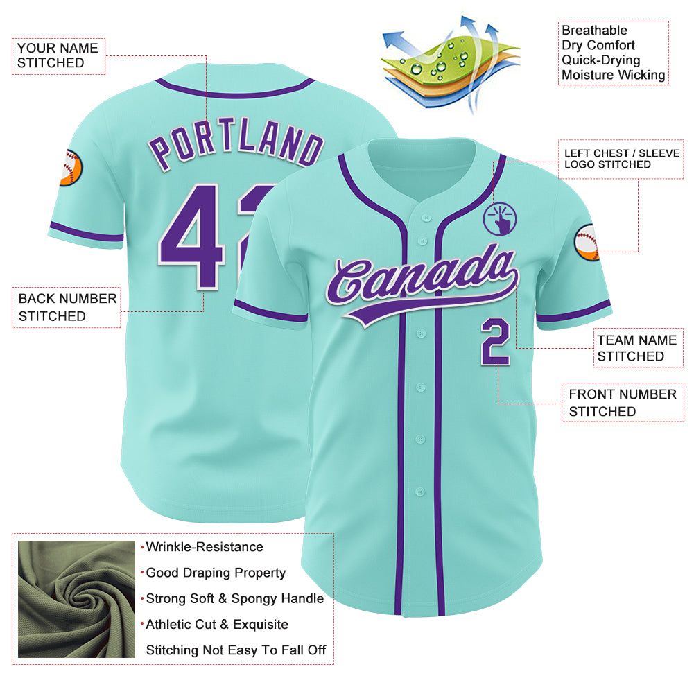 Custom Ice Blue Purple-White Authentic Baseball Jersey
