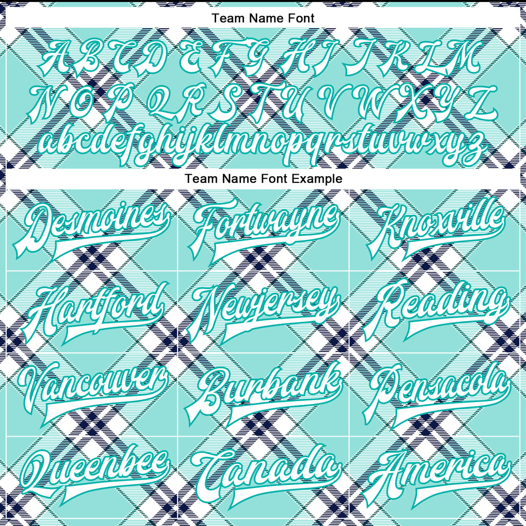 Custom Ice Blue Aqua-Navy Check Board 3D Pattern Design Bomber Full-Snap Varsity Letterman Jacket