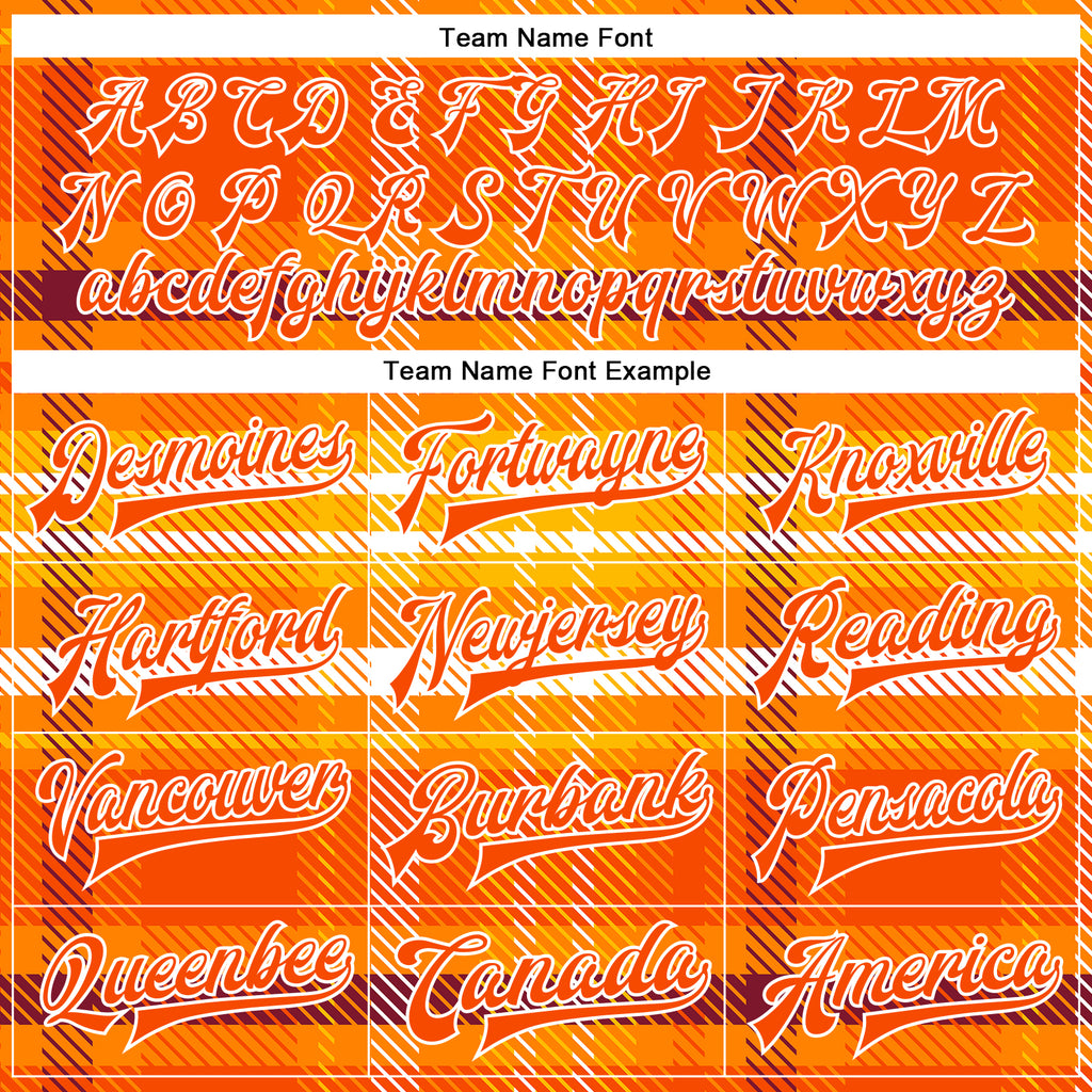 Custom Orange White Check Board 3D Pattern Design Bomber Full-Snap Varsity Letterman Jacket