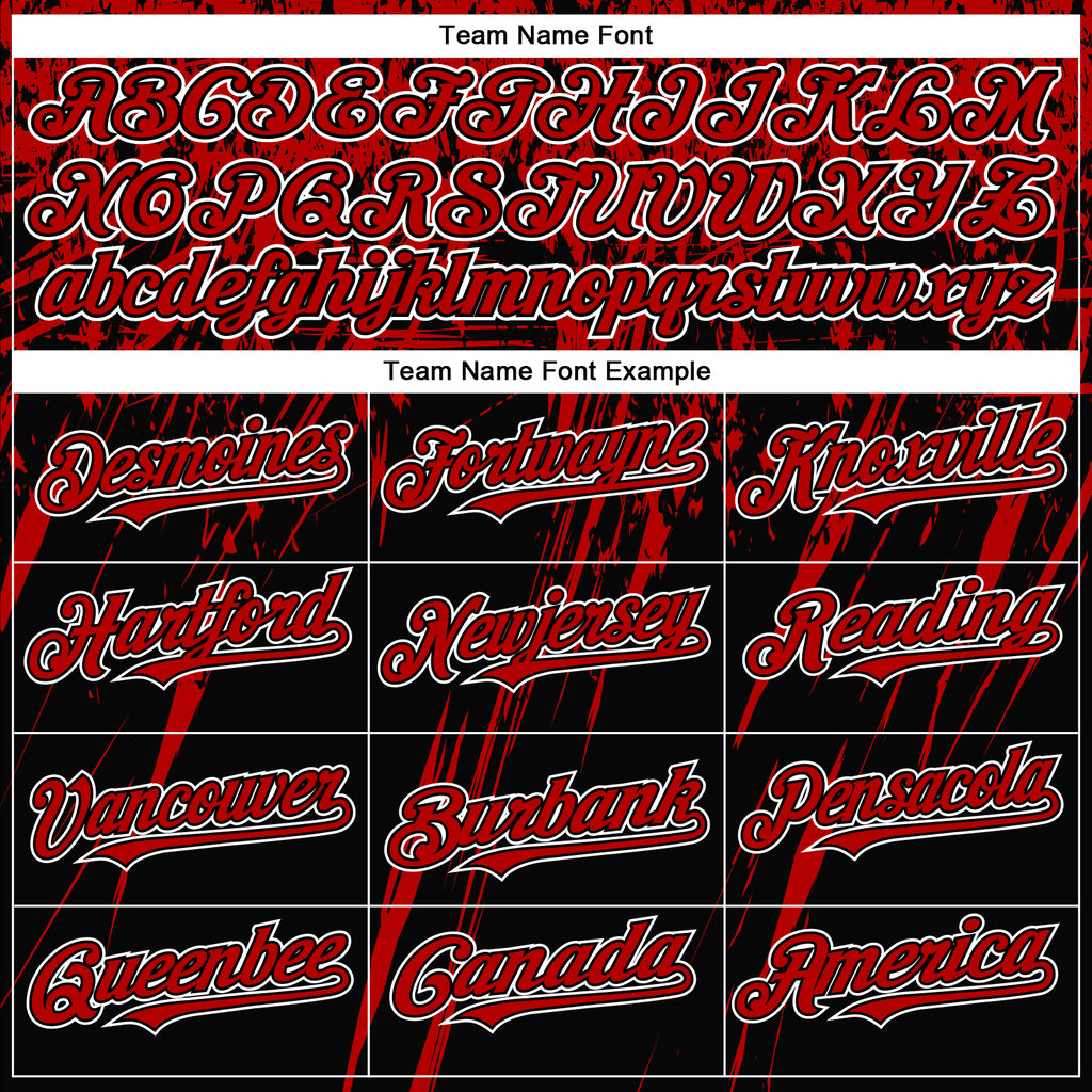 Custom Black Red-White Splash 3D Pattern Design Bomber Full-Snap Varsity Letterman Hoodie Jacket