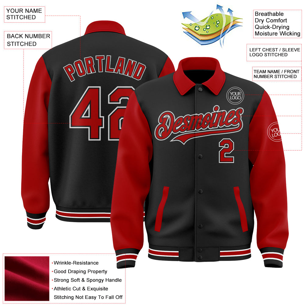 Custom Black Red-White Bomber Full-Snap Varsity Letterman Two Tone Lapel Collar Byron Jacket