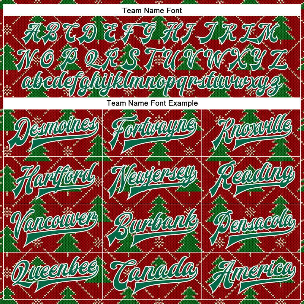 Custom Red Kelly Green-White Christmas 3D Bomber Full-Snap Varsity Letterman Jacket