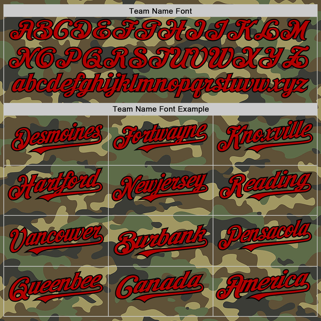 Custom Camo Red-Black Bomber Full-Snap Varsity Letterman Salute To Service Hoodie Jacket