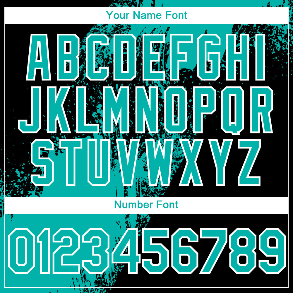 Custom Black Aqua-White Abstract Brush Stroke 3D Pattern Design Bomber Full-Snap Varsity Letterman Hoodie Jacket