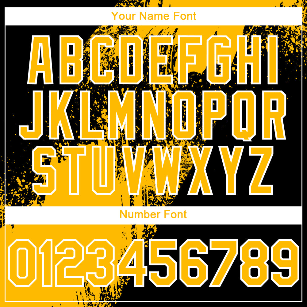 Custom Black Gold-White Abstract Brush Stroke 3D Pattern Design Bomber Full-Snap Varsity Letterman Hoodie Jacket