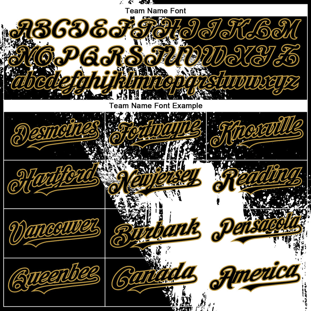 Custom Black White-Old Gold Abstract Brush Stroke 3D Pattern Design Bomber Full-Snap Varsity Letterman Hoodie Jacket