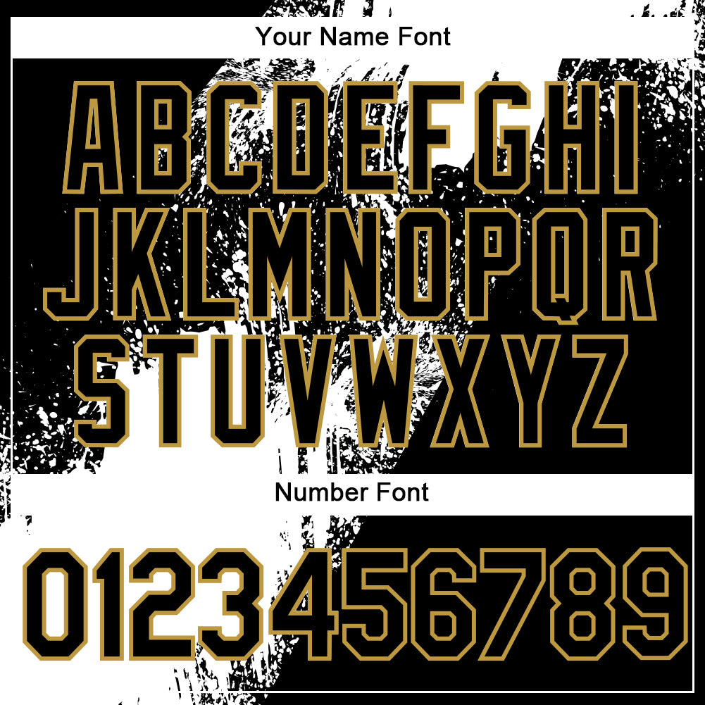 Custom Black White-Old Gold Abstract Brush Stroke 3D Pattern Design Bomber Full-Snap Varsity Letterman Hoodie Jacket