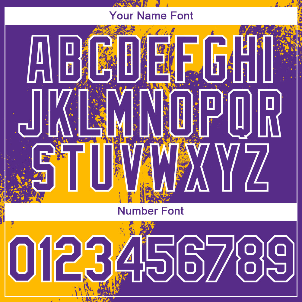 Custom Purple Gold-White Abstract Brush Stroke 3D Pattern Design Bomber Full-Snap Varsity Letterman Hoodie Jacket