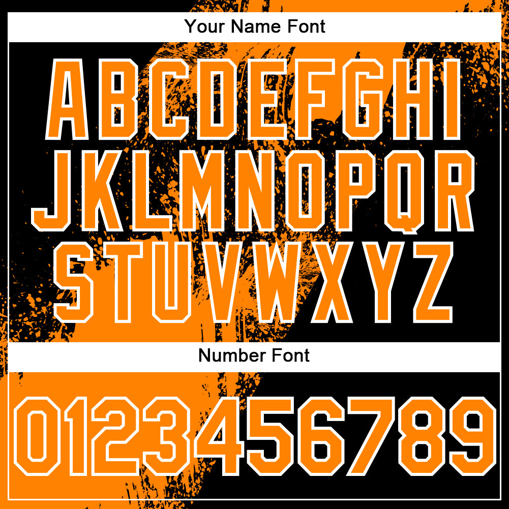 Custom Black Bay Orange-White Abstract Brush Stroke 3D Pattern Design Bomber Full-Snap Varsity Letterman Hoodie Jacket