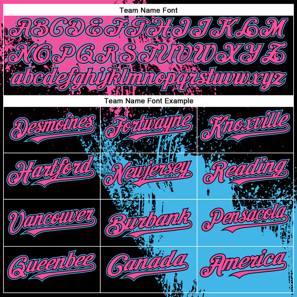 Custom Black Pink-Sky Blue Abstract Brush Stroke 3D Pattern Design Bomber Full-Snap Varsity Letterman Hoodie Jacket