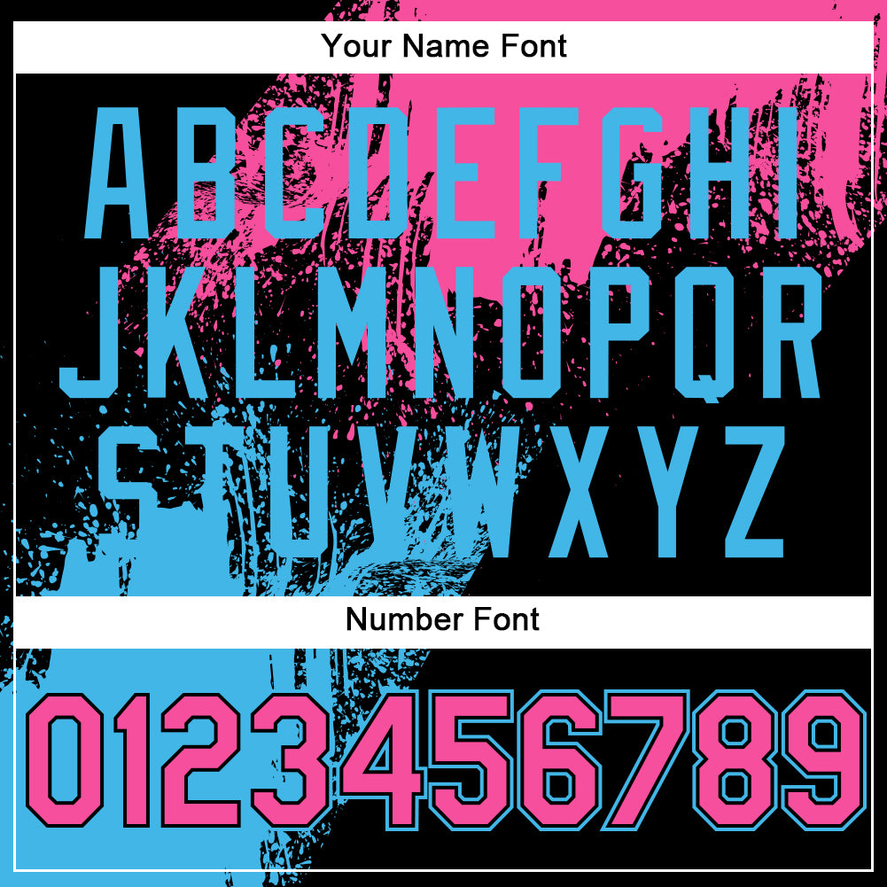 Custom Black Pink-Sky Blue Abstract Brush Stroke 3D Pattern Design Bomber Full-Snap Varsity Letterman Hoodie Jacket