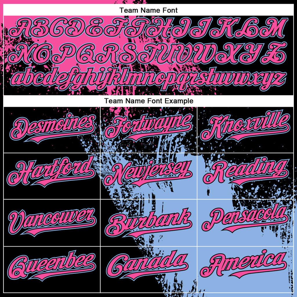 Custom Black Pink-Light Blue Abstract Brush Stroke 3D Pattern Design Bomber Full-Snap Varsity Letterman Hoodie Jacket