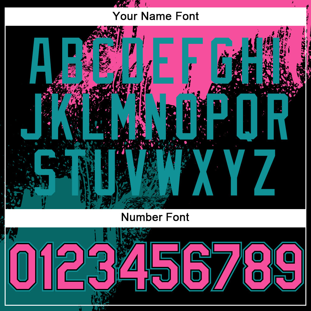 Custom Black Pink-Teal Abstract Brush Stroke 3D Pattern Design Bomber Full-Snap Varsity Letterman Hoodie Jacket