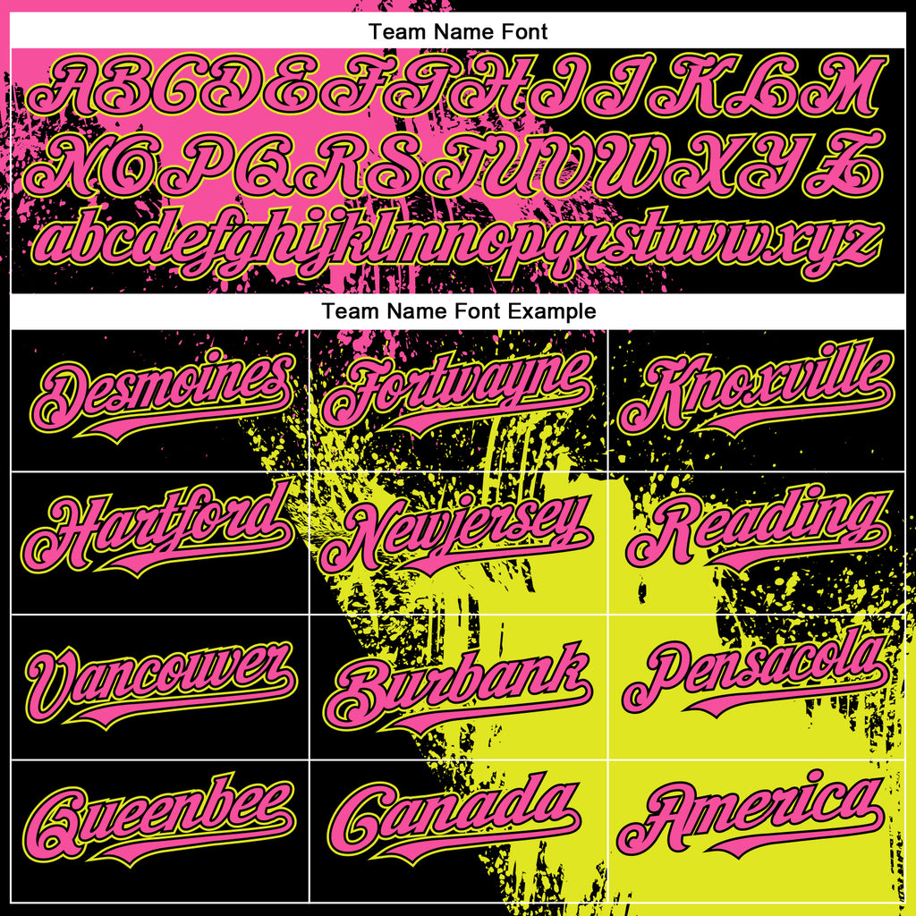 Custom Black Pink Neon Yellow-White Abstract Brush Stroke 3D Pattern Design Bomber Full-Snap Varsity Letterman Hoodie Jacket