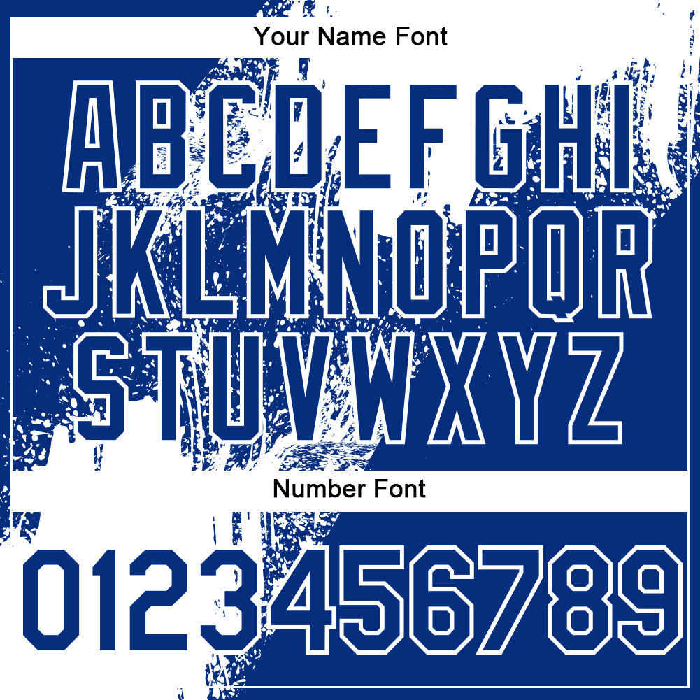 Custom Royal White Abstract Brush Stroke 3D Pattern Design Bomber Full-Snap Varsity Letterman Hoodie Jacket