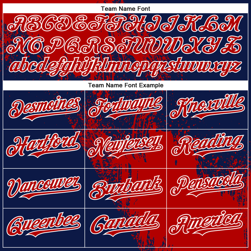 Custom Navy Red-White Abstract Brush Stroke 3D Pattern Design Bomber Full-Snap Varsity Letterman Hoodie Jacket