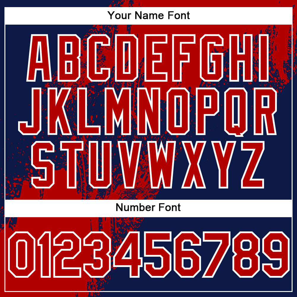 Custom Navy Red-White Abstract Brush Stroke 3D Pattern Design Bomber Full-Snap Varsity Letterman Hoodie Jacket