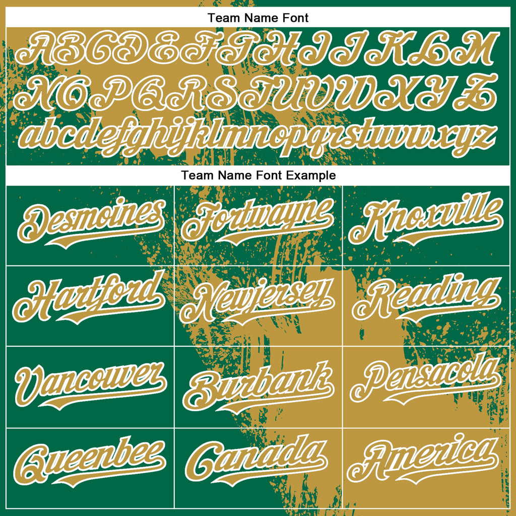 Custom Kelly Green Old Gold-White Abstract Brush Stroke 3D Pattern Design Bomber Full-Snap Varsity Letterman Hoodie Jacket