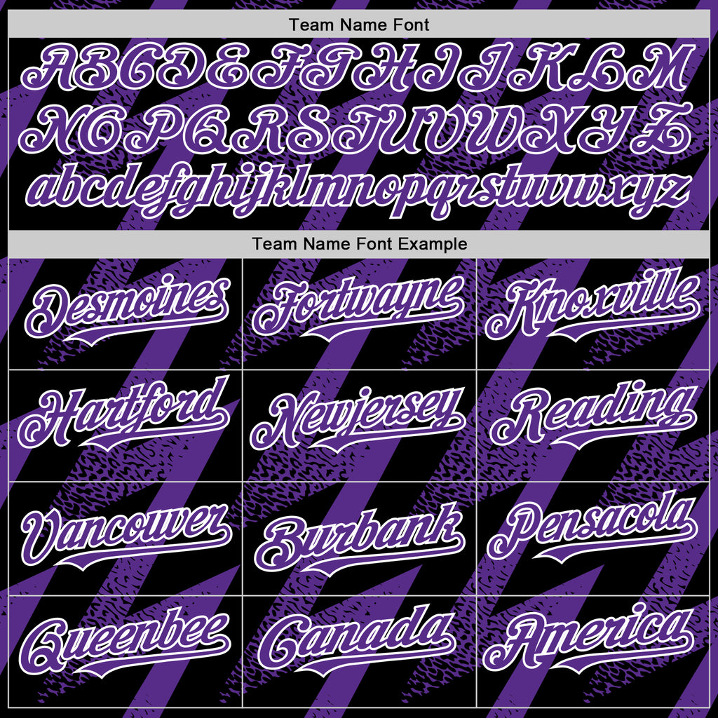 Custom Black Purple-White Zigzag Shape 3D Pattern Design Bomber Full-Snap Varsity Letterman Hoodie Jacket