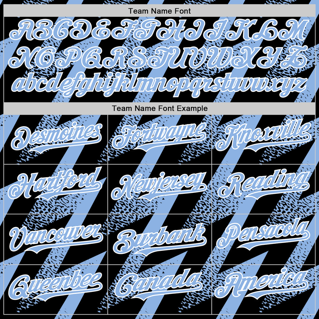 Custom Black Light Blue-White Zigzag Shape 3D Pattern Design Bomber Full-Snap Varsity Letterman Hoodie Jacket