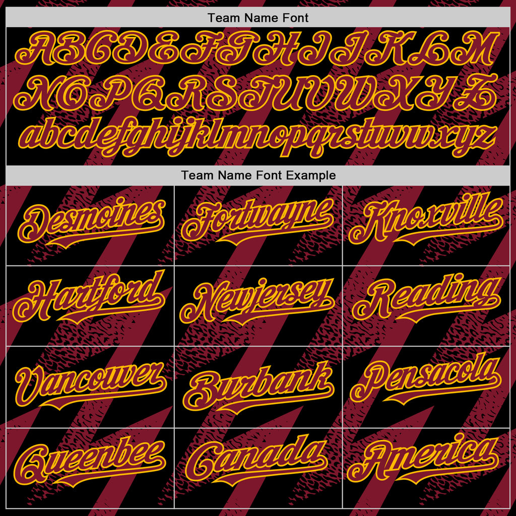 Custom Black Crimson-Gold Zigzag Shape 3D Pattern Design Bomber Full-Snap Varsity Letterman Hoodie Jacket